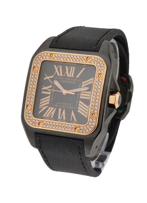 cartier santos 100 black pvd|cartier santos 100 diamond bezel.